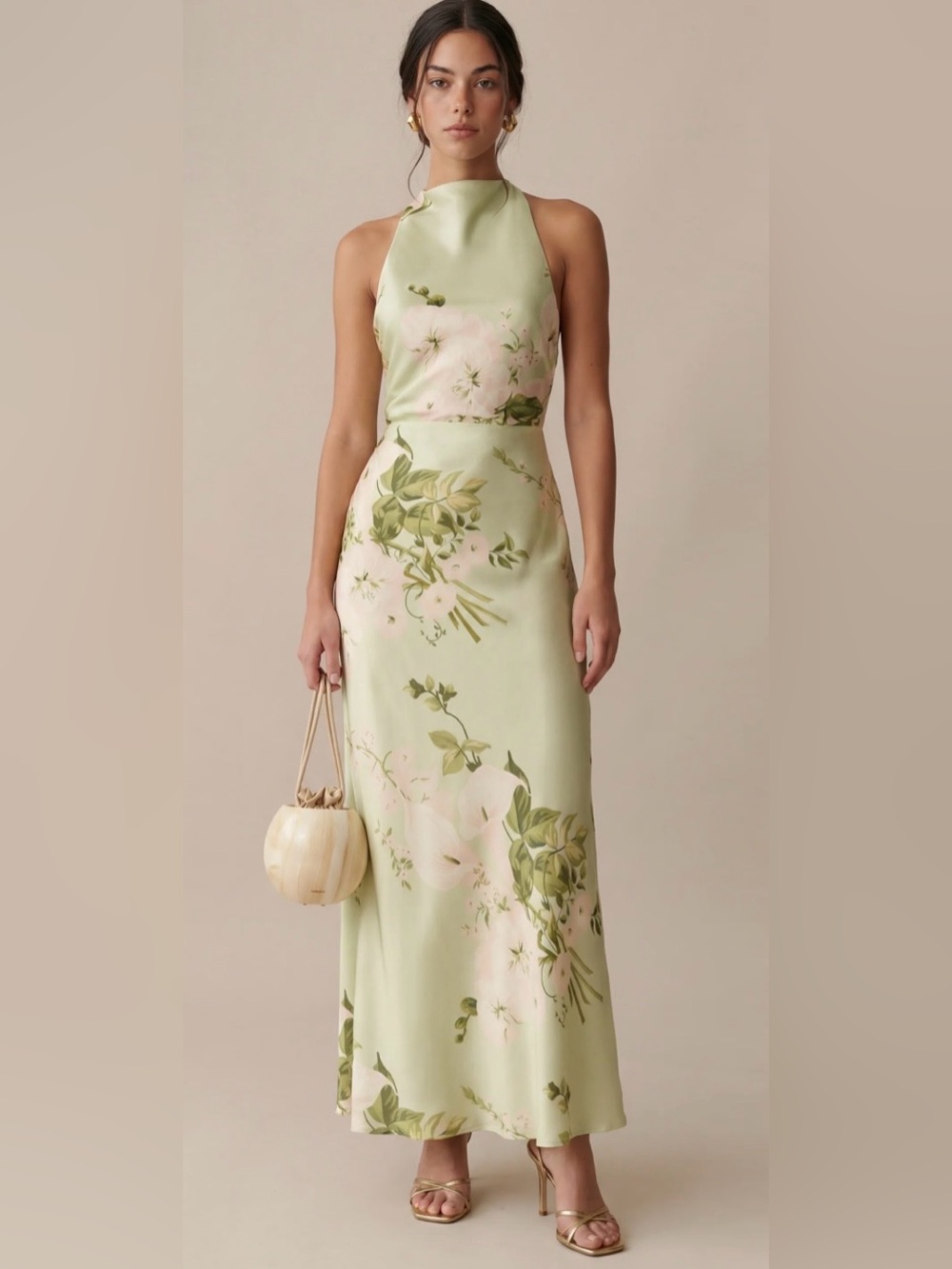 o.p.t Roslyn 100% Silk Floral Maxi Dress Mint Blossom Size M NWT